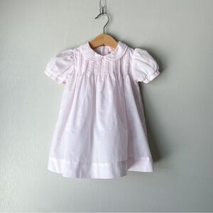 Petit Ami Pink Hand Embroidered Smocked Puff Sleeve Peter Pan Collar Dress 6-9M